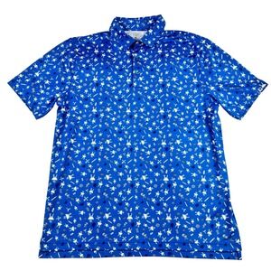 1764 Mens BBQ Grill Novelty Print Performance Golf Polo Shirt Size Medium Blue